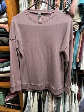 Mono B Mauve Dusty Rose Long Sleeve Waffle Knit Top